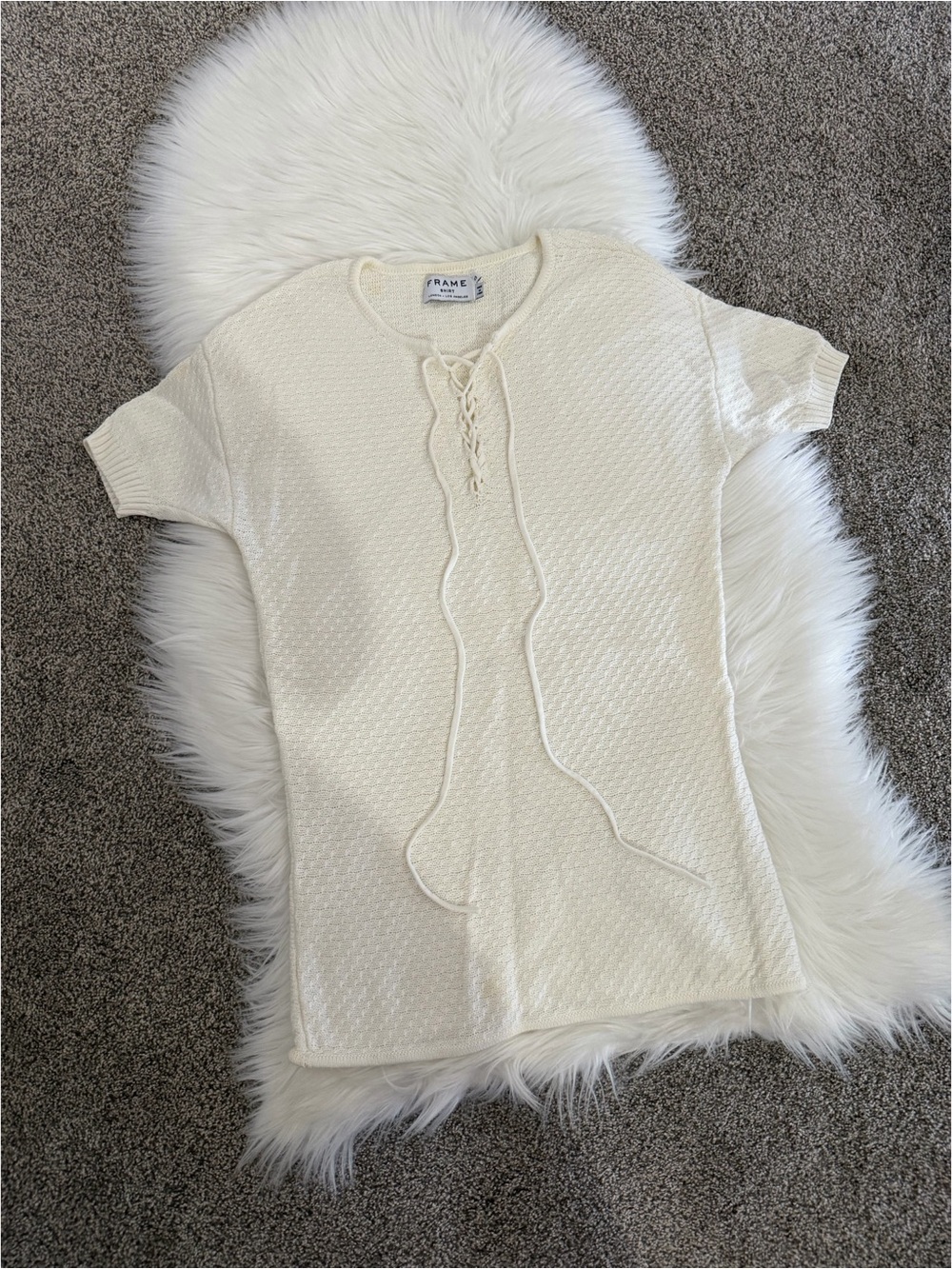 Frame Denim Knit Textured Sweater Lace Up Tee